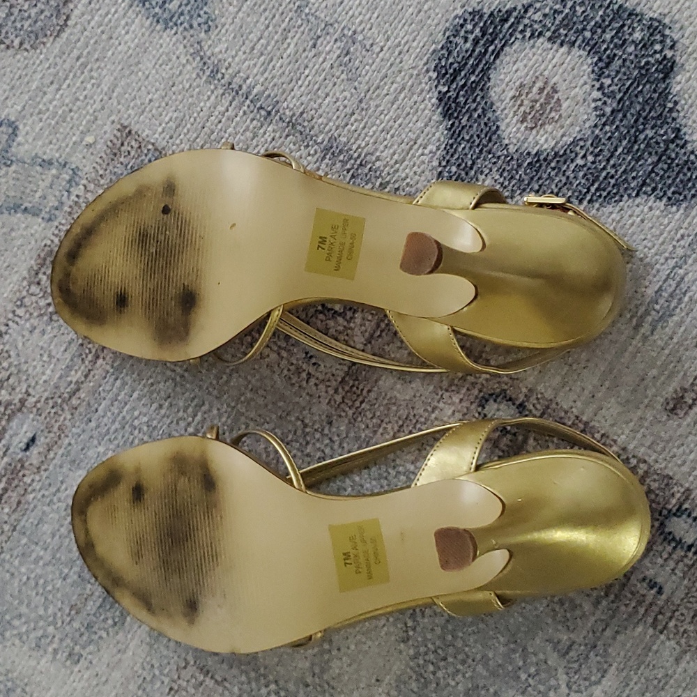 Impo Gold Strappy Rhinestone Sandal Heels Sz7 - Picture 8 of 9